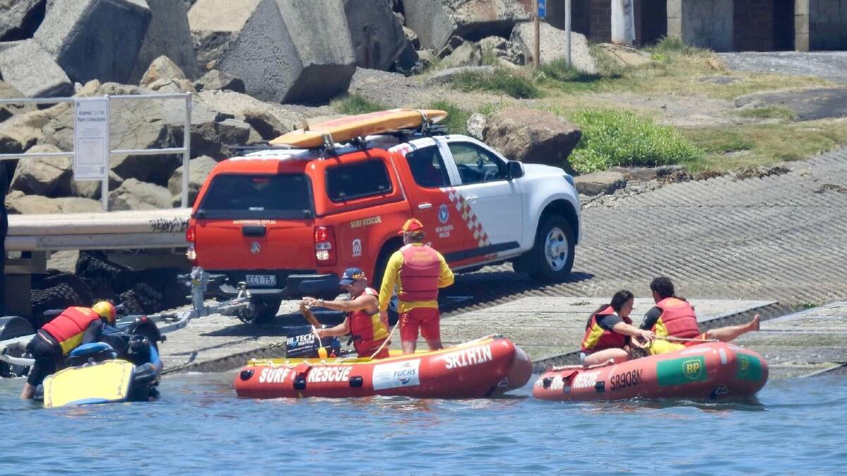 Lifesavers from Bellambi Inflatable Rescue Boat crew returning patients safely to shore.
Monday at Bellambi Boat Ramp. Picture: Surf Life Saving Illawarra