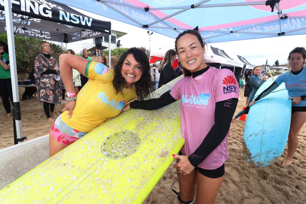 Brona Geary and Rosie Favre at last year's Her Wave event at Jones Beach Kiama Downs, in 2022. This year the festival will include skating with help from Kiama Council, and their Sun Up festival. Picture by Robert Peet.