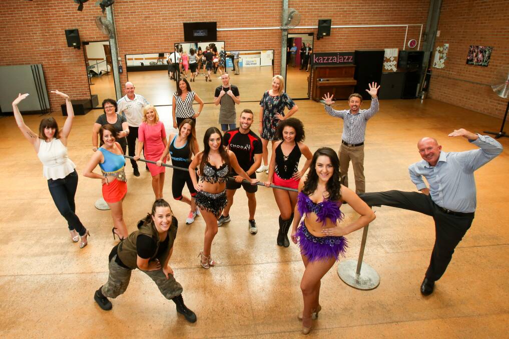 Stars and dancers at Wednesday's launch of the Cancer Council's Dance For Cancer fundraiser at KazzaJazz dance studios in Wollongong. Picture: Adam McLean