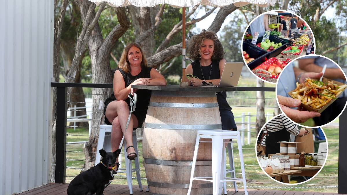 Amy Bowie with Roxy the dog, and Katrina Sinclair. The pair are launching Dapto's new llawarra Market, a fancy artisan market at Dapto Showgrounds. Picture by Robert Peet.