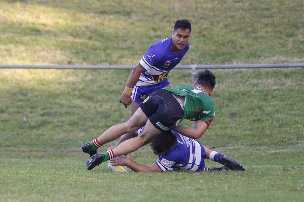 DOUBLE: Hayden Crosland scores his second try in Thirroul's 50-8 win over Corrial on Saturday. Picture: Anna Warr