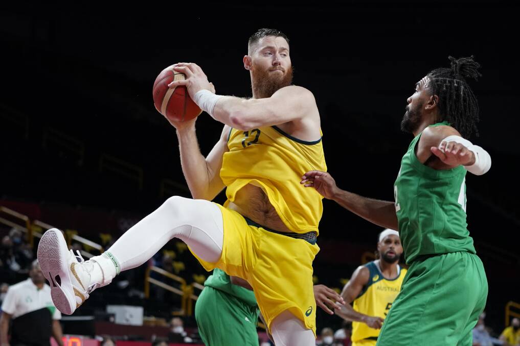 OUT: The Boomers will be without key big Aron Baynes for the remainder of the Tokyo campaign. Picture: AP