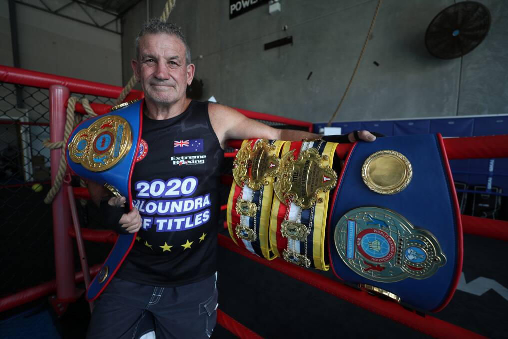 SWAG: Masters boxer Peter Meades is collecting belts in his career second coming. Picture: Robert Peet