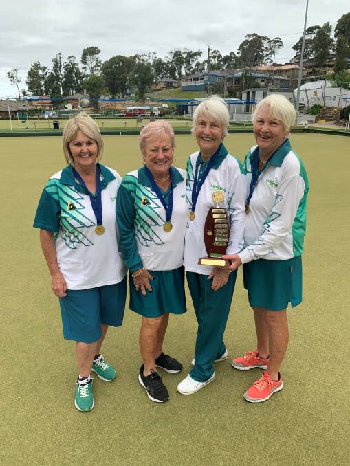 Champs: Warillas Vicki Turner, Maureen Murphy, Shirley Lindsay and Leone Barnett won the rescheduled 2020 Womens State Senior Fours title. Picture: Billy Johnson.
