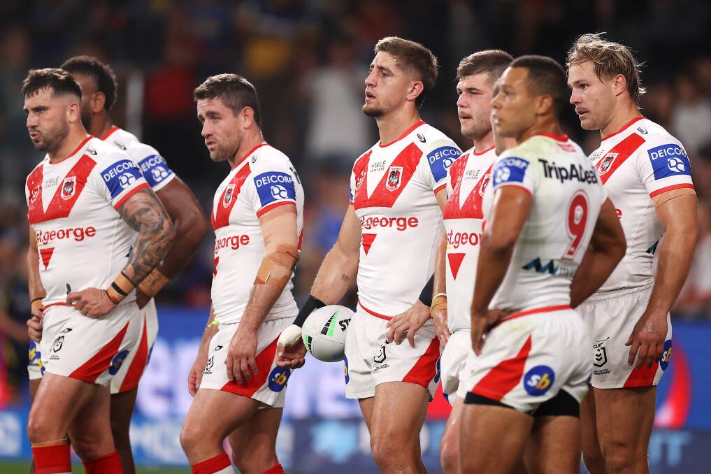 ROUGH NIGHT: The Dragons slumped to a third straight loss at the hands of Parramatta on Sunday night. Picture: Getty Images