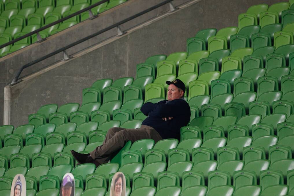 LONG JOURNEY: Mick Lewis watches his son's NRL debut at AAMI Stadium last week. Picture: NRL Imagery