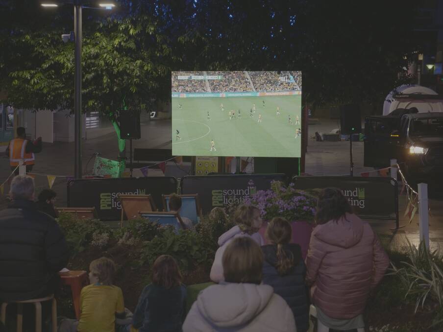 JUM Media's four-square-metre screen will show both FIFA WWC clashes on Monday night, including the Matildas showdown with Denmark. Picture supplied. 
