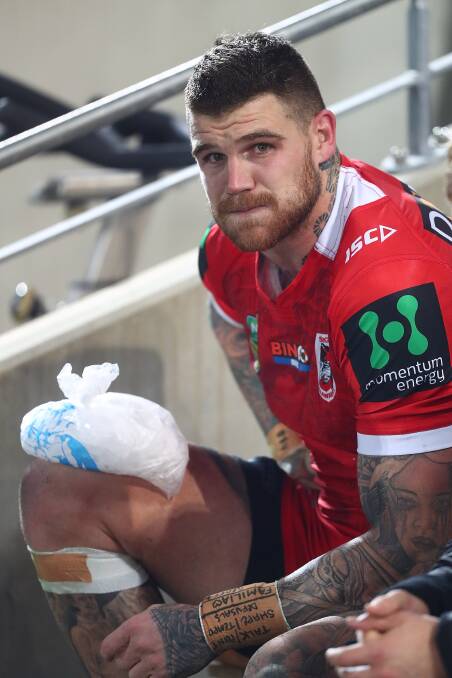 Josh Dugan came from the field in the second half of the Dragons loss to the Titans