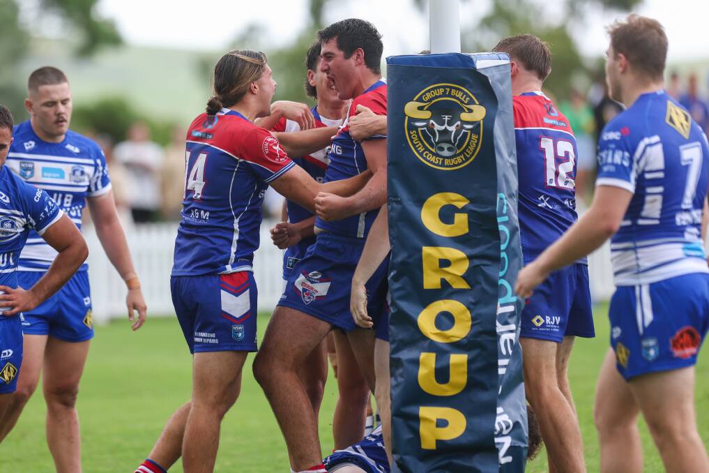 The Lions celebrate prop Lachlan Weir's try in Saturday's big win over Thirroul. Picture by Adam Mclean