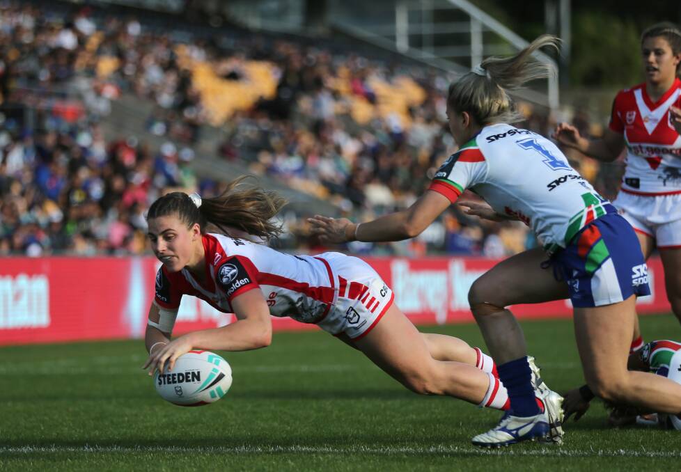 POWER GAME: Dragons centre Jess Sergis crosses for a try in her side's win over the Warriors last week. Picture: NRL Photos