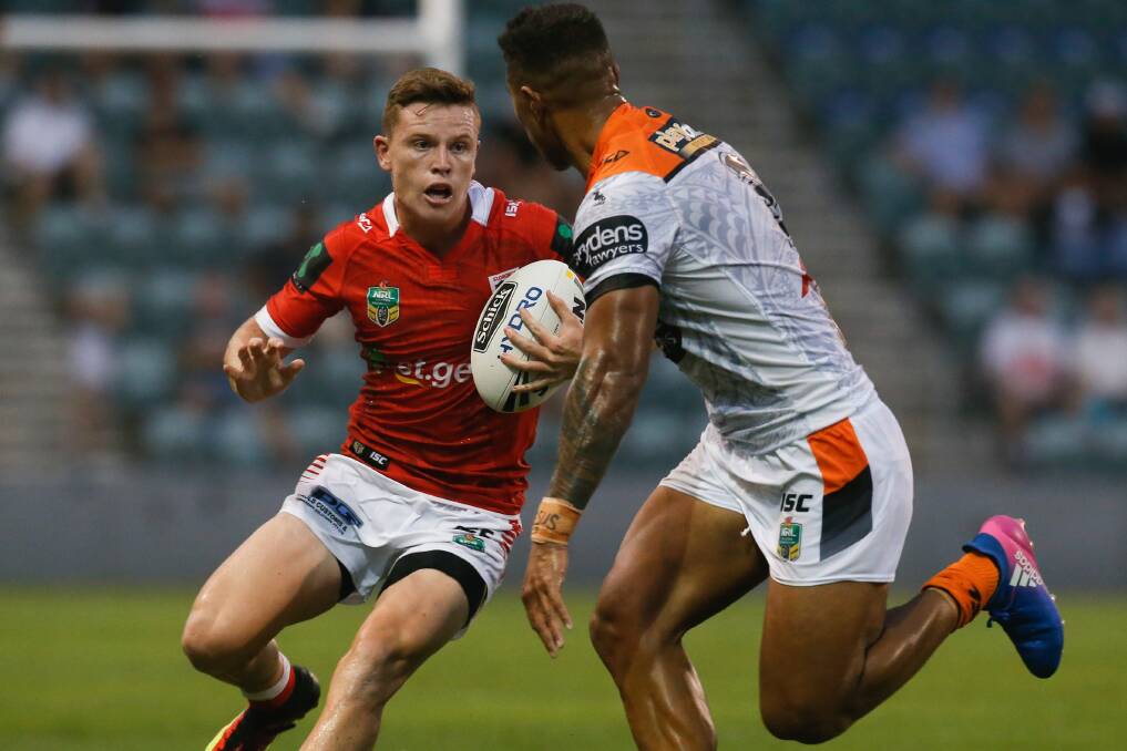 Dragons young-gun Jai Field scored a try in his side's 20-10 trial win over Wests Tigers on Saturday night. Picture: Adam McLean