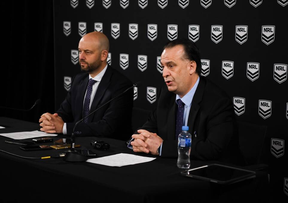 STADNING FIRM: NRL chief executive Todd Greenberg and ARLC chairman Peter V'landys. Picture: NRL Photos