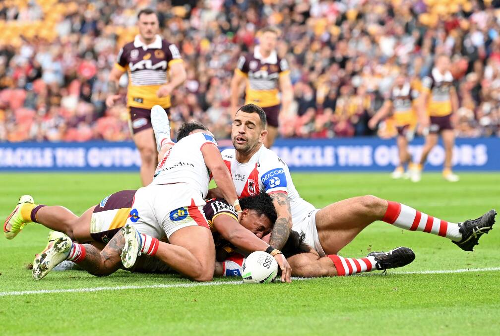 BOIL-OVER: A decimated Broncos lifted to beat the Dragons on Sunday. Picture: Getty Images