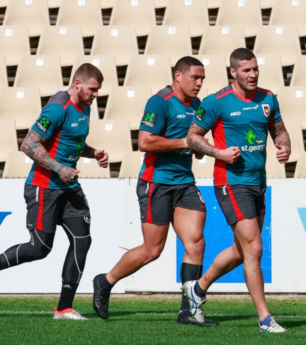 BACK IN ACTION: Josh Dugan [injury], Tyson Frizell and Joel Thompson [suspension] will all return for the Dragons clash with Cronulla. Picture: Georgia Matts