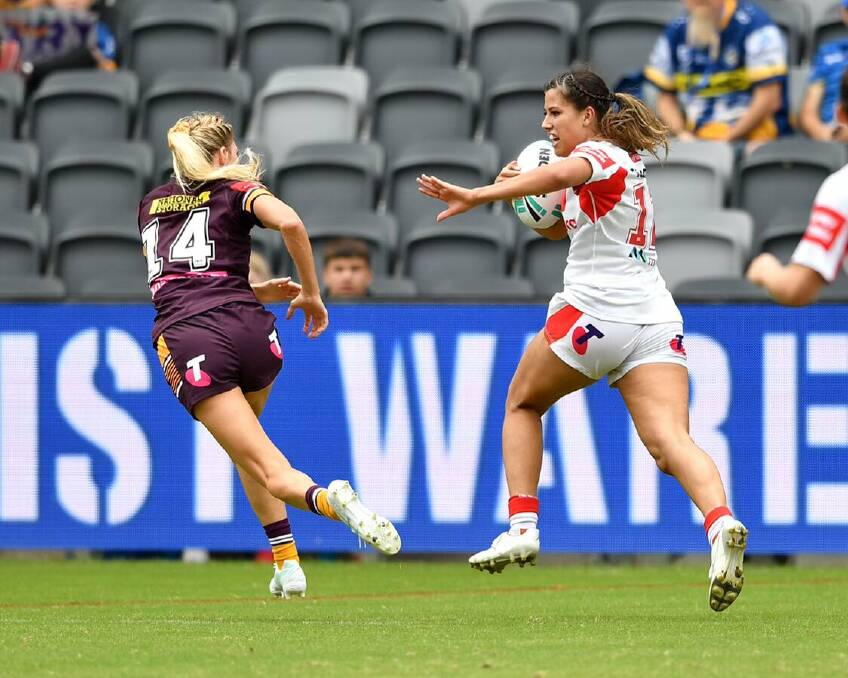 OFF AND RUNNING: Shaylee Bent en route to the try-line against Brisbane last week. Picture: NRL Imagery