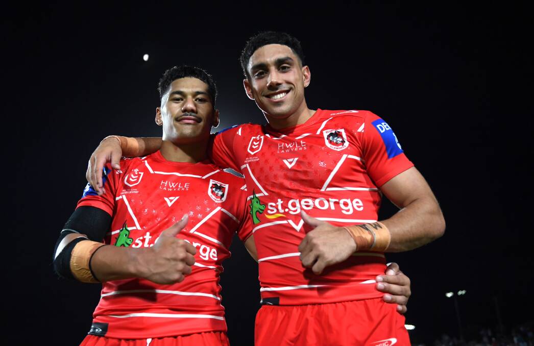 BOND: Talatau Amone (left) is confident best mate Tyrell Sloan (right) will make his presence felt after earning an NRL recall. Picture: NRL Imagery