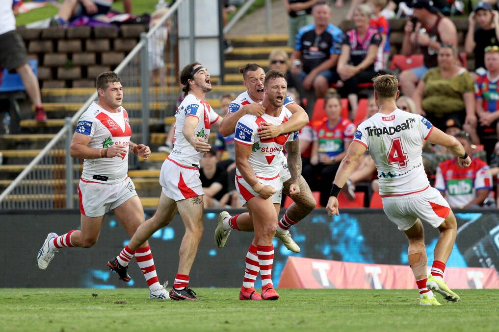 POWERHOUSE: A Tariq Sims double got the Dragons home in Newcastle in Sunday. Picture: NRL Imagery