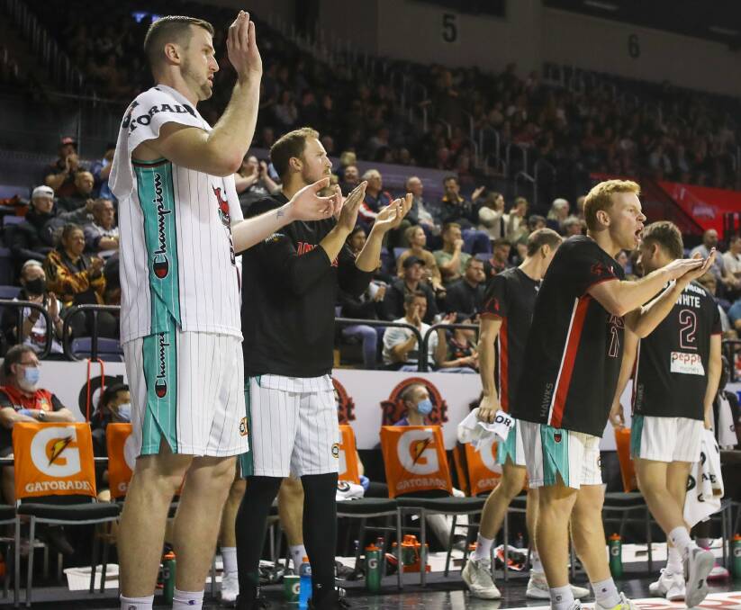 BOOST: Hawks players lap up the support of the Wollongong faithful last season. Picture: Anna Warr
