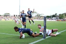 Murray Taulagi crosses for the opening try against the Dragons on Saturday. Picture Getty Images