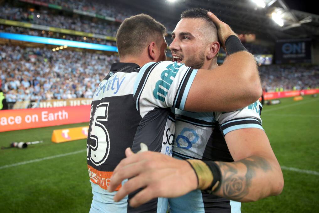 HIGHS: Jack Bird celebrates the Sharks victory in the 2015 grand final. Picture: NRL Imagery