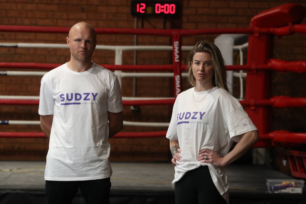 Mark Lucas (left) will work the corner of protege Ashleigh Sims before taking the ring himself just hours later on No Limit's Super Saturday card this weekend in Newcastle. Picture by Robert Peet
