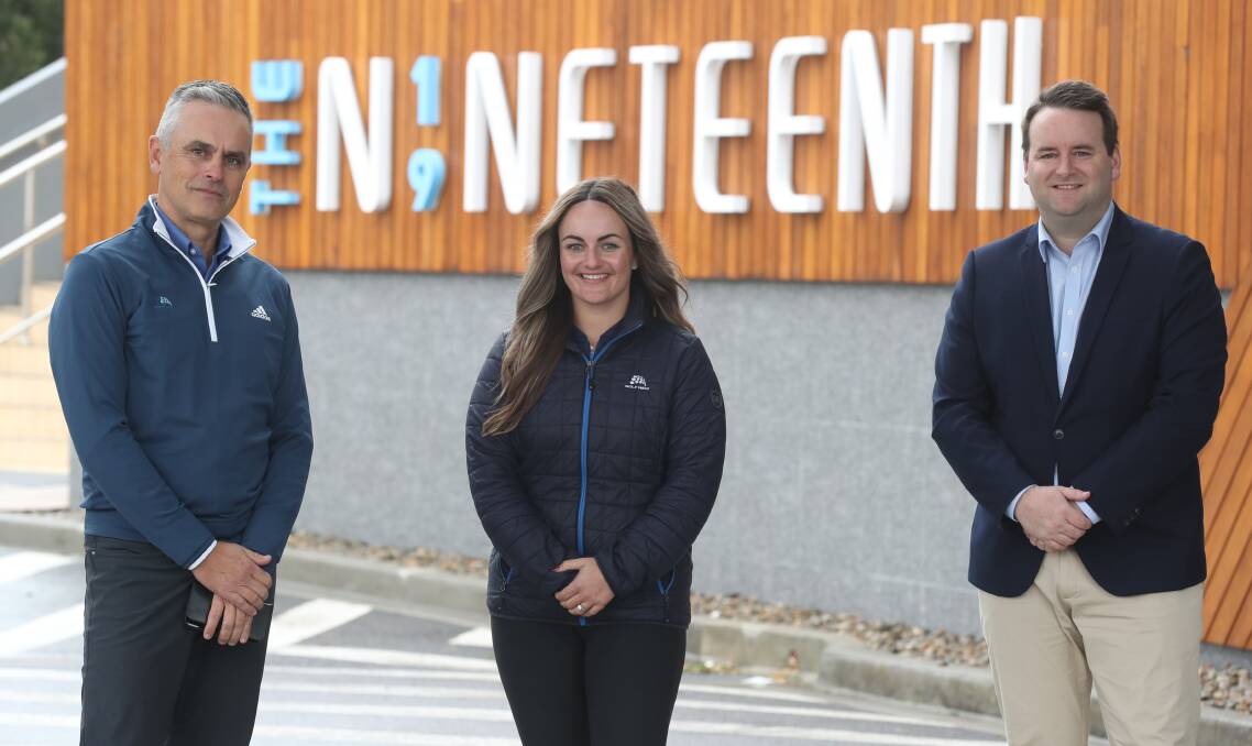 NEW DIGS: Golf NSW chief operating officer Graeme Phillipson, Golf NSW events coordinator Tahnia Ravnjak and Wollongong Golf Club CEO Leigh Hingston. Picture: Robert Peet