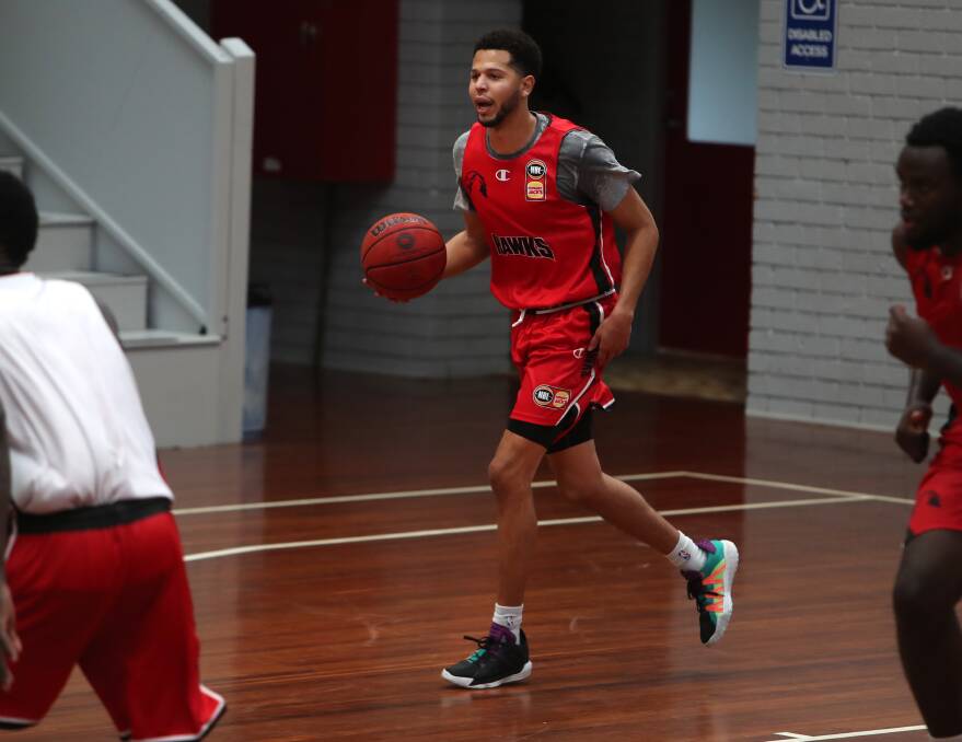 LANDED: Hawks import Tyler Harvey in his first scrimmage at the Snakepit. Picture: Sylvia Liber