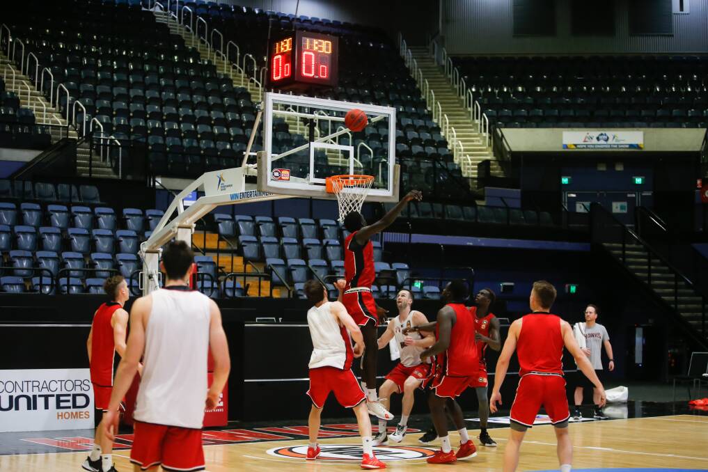 BACK IN TOWN: The Hawks took to the WIN Entertainment Centre floor for the first time on Monday. Picture: Anna Warr