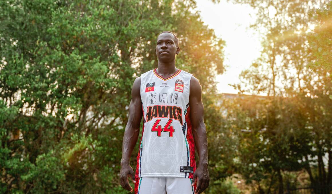 INSPIRED: Hawks guard Sunday Dech in the Hawks Indigenous round strip. Picture: SLAM Media