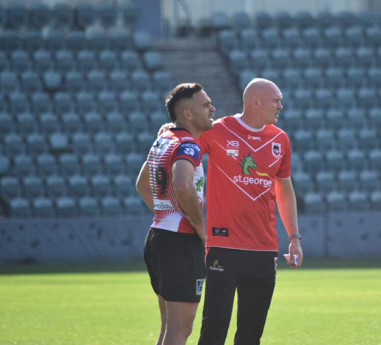 FOCUS: Corey Norman and Paul McGregor at Dragons training. Picture: Dragons Media