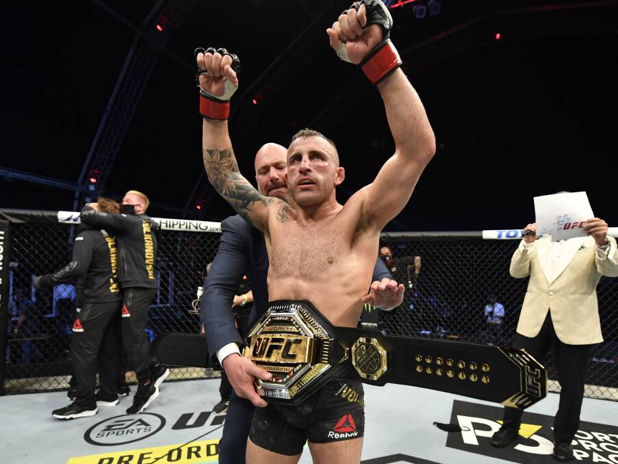AND STILL: Alex Volkanovski retained his UFC title with a split-decision win over Max Holloway on Sunday. Picture: Getty Images