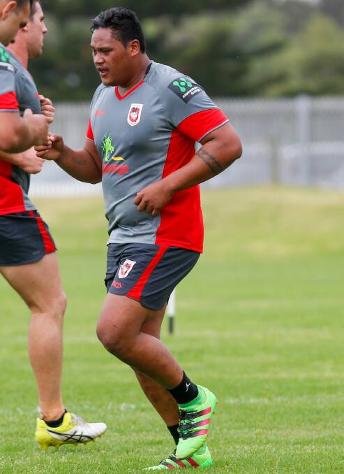 HARD YARDS: Luciano Leilua has resumed training with the Dragons.