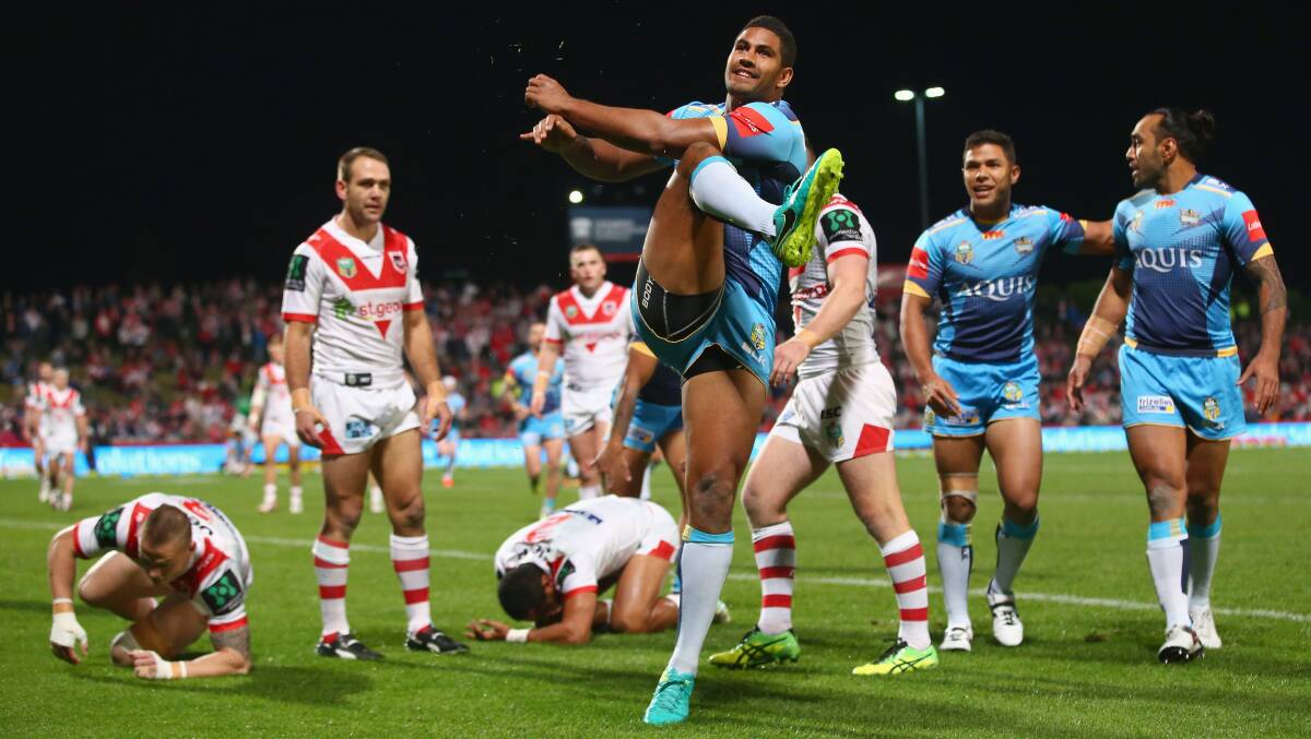 DOUBLE: Gold Coast flyer Nene McDonald scored two tries in the Titans 32-12 win over the Dragons at UOW Jubilee Oval on Friday night. Picture: Getty Images