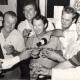 CHEERS: Bob Millward (centre) and the Illawarra Steelers committee celebrate its entry into the NSW Rugby League in December 1980. 