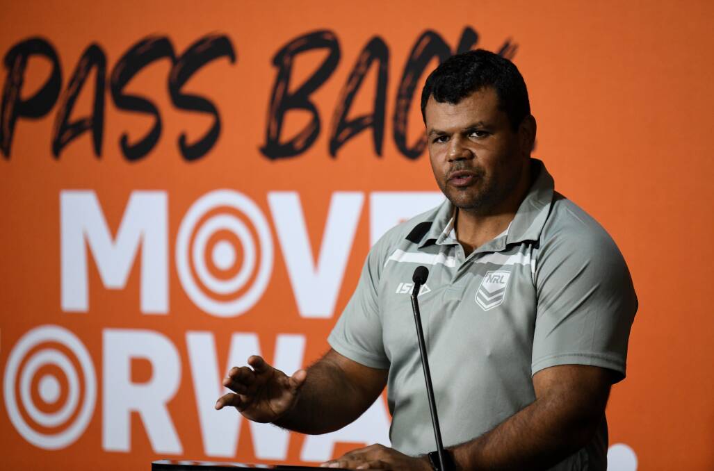 LET'S TALK: Dean Widders at the launch of the NRL Indigenous Round's 'Pass Back, Move Forward' initiative. Picture: NRL Imagery