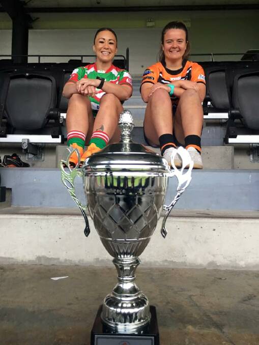 SKIPPERS: Corrimal captain Tammy Fletcher and Tigerlillies lead Erin Blackwell eye the premiership trophy they'll fight for on Saturday. Picture: Illawarra Rugby League