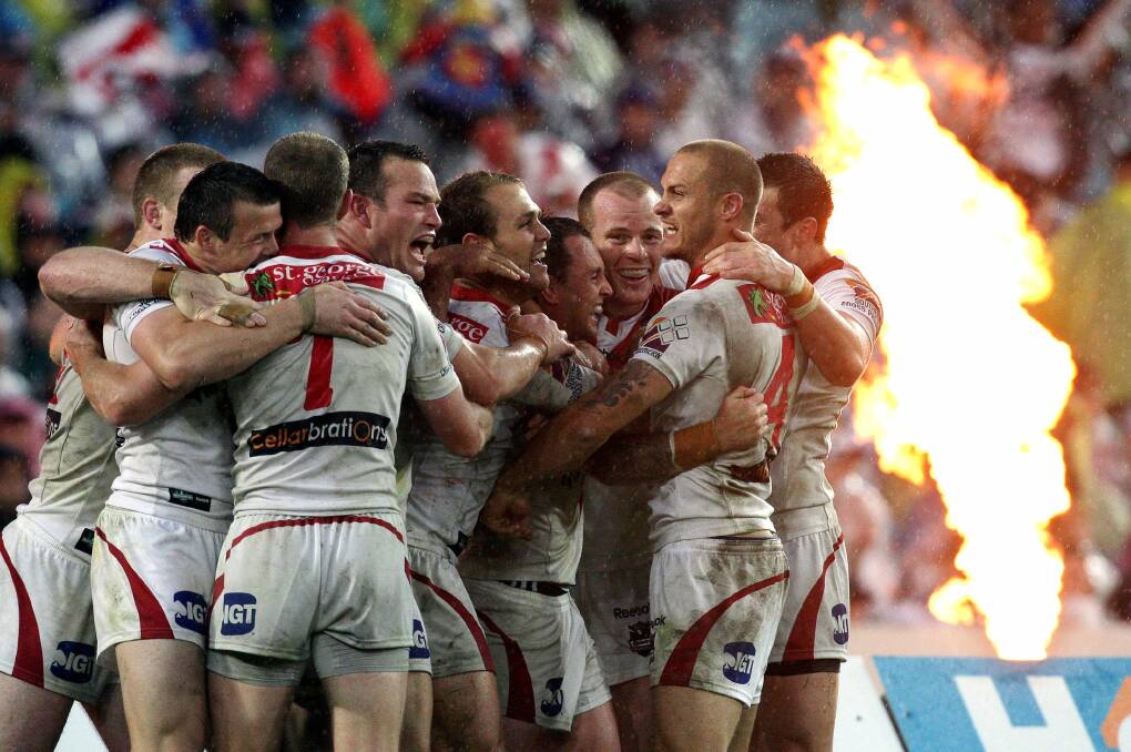 SWEET VICTORY: The Dragons celebrate their 2010 grand final triumph. Picture: Andy Zakeli.