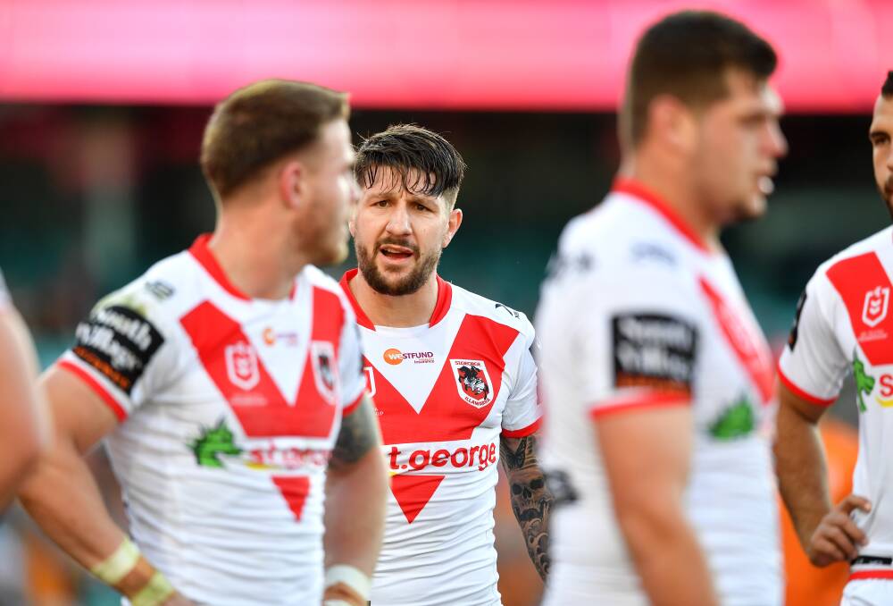 TOUGH DAY: Dragons skipper Gareth Widdop's farewell turned into a forgettable afternoon on Sunday. Picture: NRL Photos