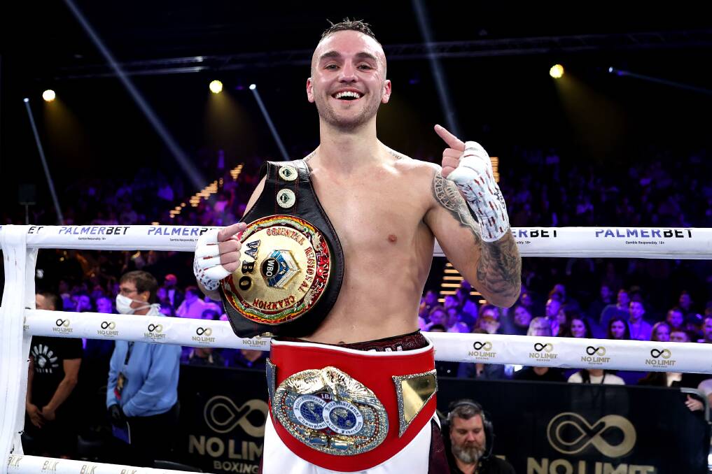 FLAWLESS: Sam Goodman defended his IBF and WBO regional belts with an eighth-round TKO victory over Juan Manuel Elorde on Wednesday night. Picture: Getty Images