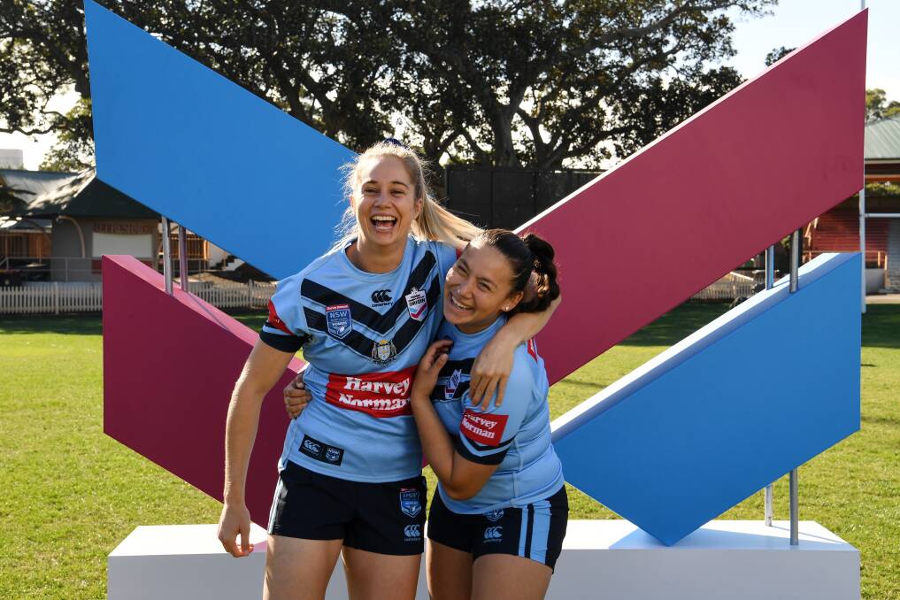 ILLAWARRA PROUD: NSW Blues skipper Kezie Apps and under 18s star Maddi Weatherall at the Women's State of Origin launch. Picture: NRL Photos