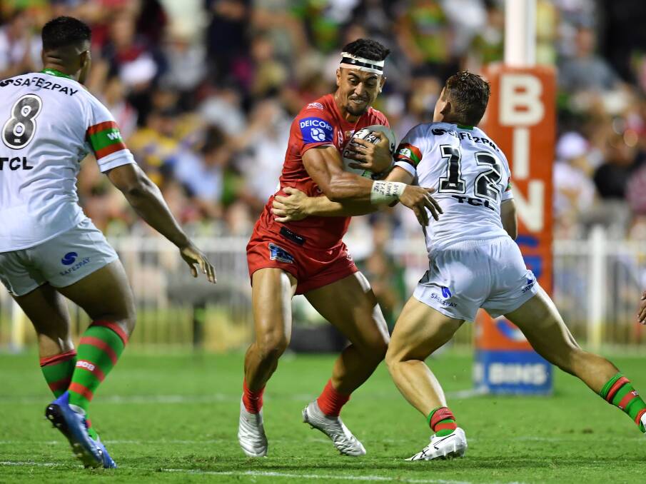 UNDER PRESSURE: Tim Lafai is one of a number of players yet to mount an open-and-shut case for a spot in the back five. Picture: NRL Photos