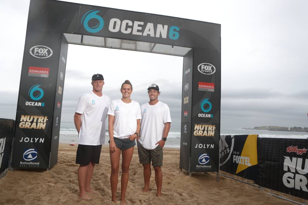 SURF'S UP: Beau Wheeler, Lizzie Welborn and Tanyn Lyndon at North Gong Beach ahead of round three of the Ocean 6 Series. Picture: Adam McLean