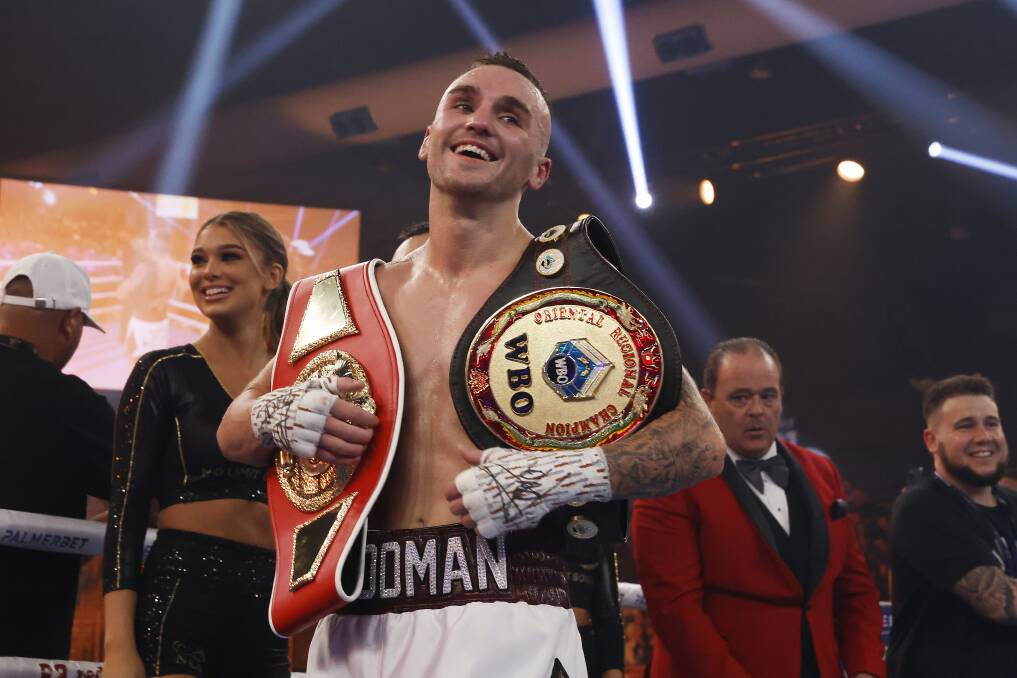 NICE: Wollongong's Sam Goodman climbed off the canvas to claim IBF and WBO regional titles in Newcastle on Wednesday night. Picture: Getty Images