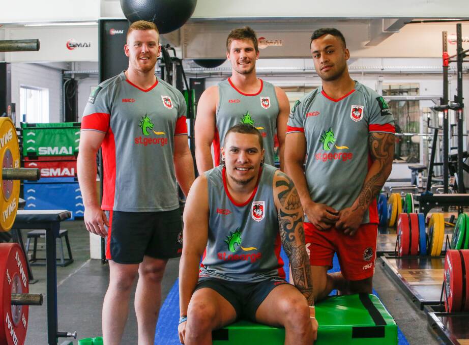 NATURAL ORDER: Jacob Hind, Chris Lewis, Levi Dodd and Shaun Nona (front) all earned full-time contracts with the Dragons after winning a premiership with the Illawarra Cutters this year. Picture: Adam McLean