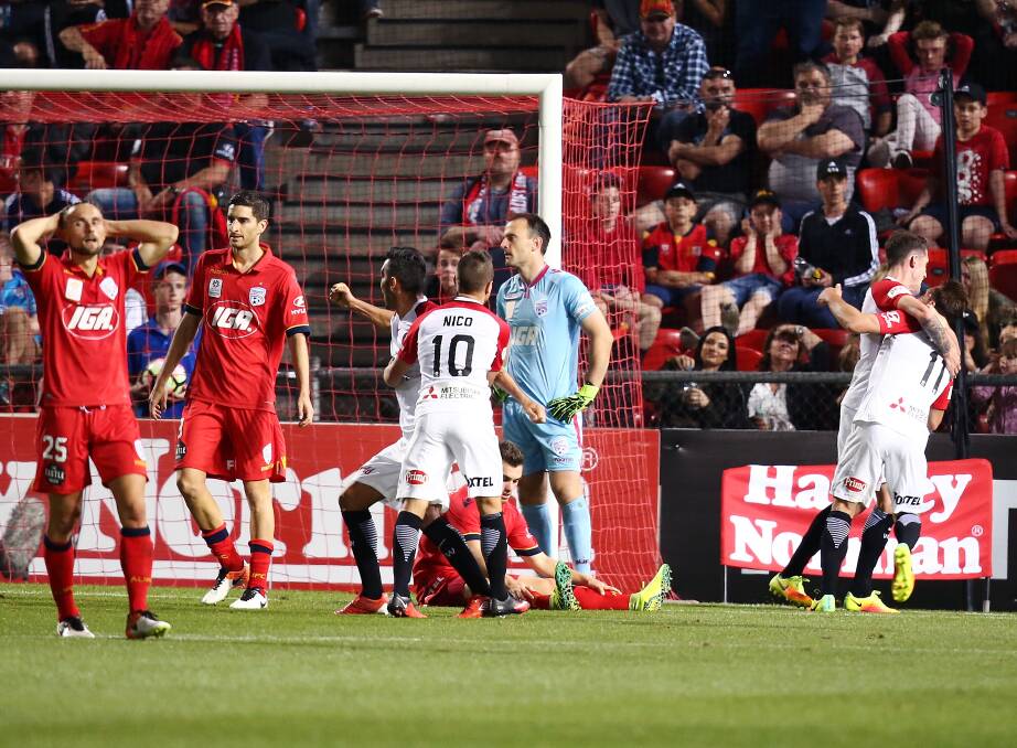 HERO: Brendon Santalab scored a brace, including the winner, in the Western Sydney Wanderers come from behind win over Adelaide United. Picture: GETTY IMAGES