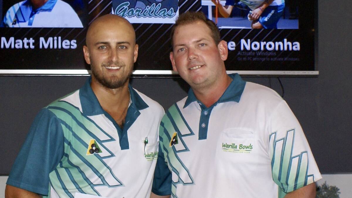 
CHAMPS: Warilla's Jesse Noronha and Matt Miles won the Zone 16 Open Pairs and will play in State Championships. Picture: DAVID TYRRELL