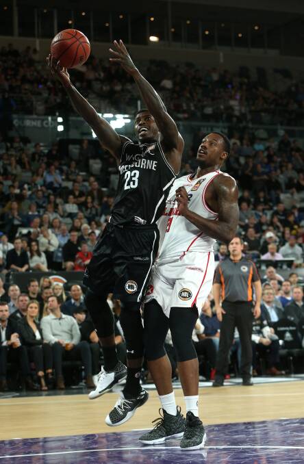 AND ONE: United star Casey Prather scores in Melbourne's convincing win over Illawarra. Picture: AAP