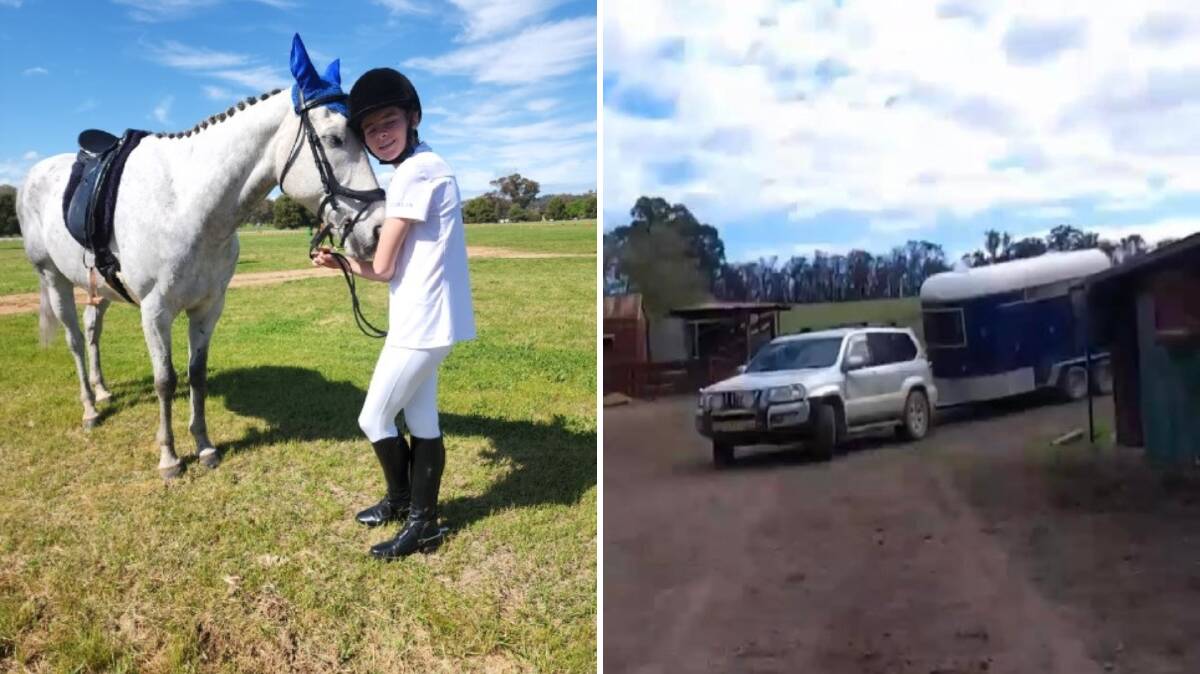 Montana Evans and her horse Lucky Assassin are stuck in Canowindra after the family's car and horse float were stolen. Pictures supplied. 