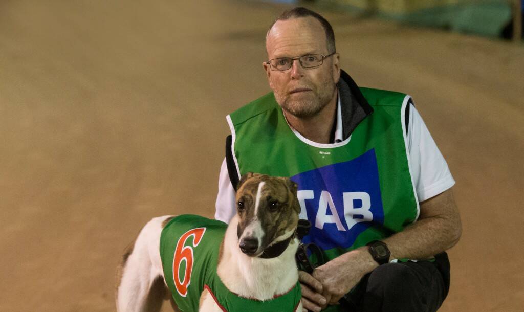 Champion: Sprinter and sire Fernando Bale with Tom Dailly. Picture: Sandown Greyhounds