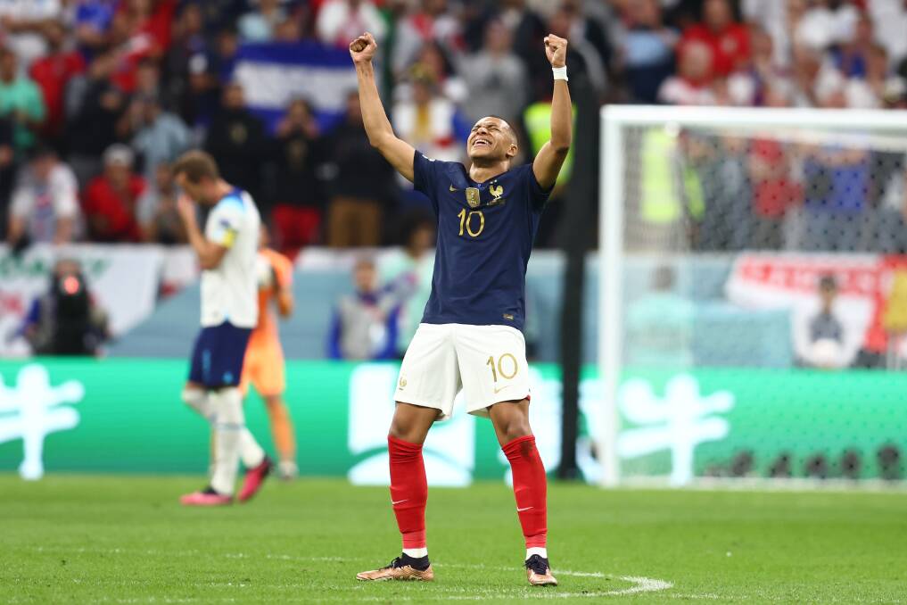Kylian Mbappe celebrates as France overcame in England at the World Cup in Qatar. Picture by Chris Brunskill/Fantasista/Getty Images
